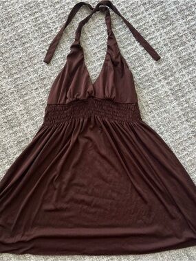 Tropical Escape Chocolate Brown Halter swim cover up